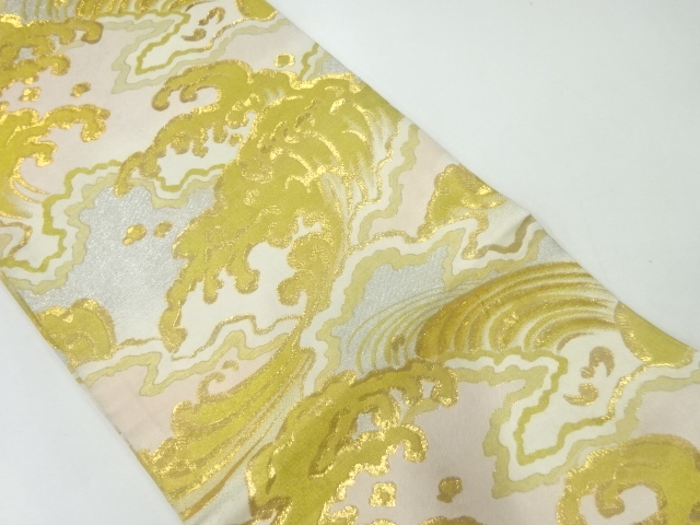 JAPANESE KIMONO / ANTIQUE MARU OBI / WOVEN ROUGH WAVE